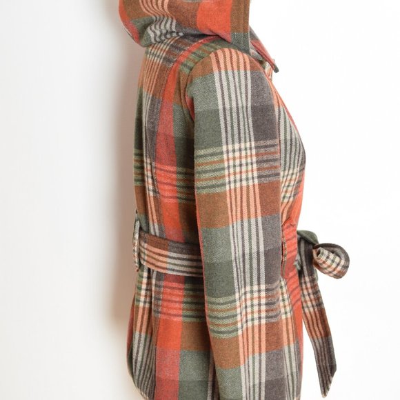 Jack BB Dakota coat jacket rust brown plaid hooded olive green womens S - Picture 4 of 8